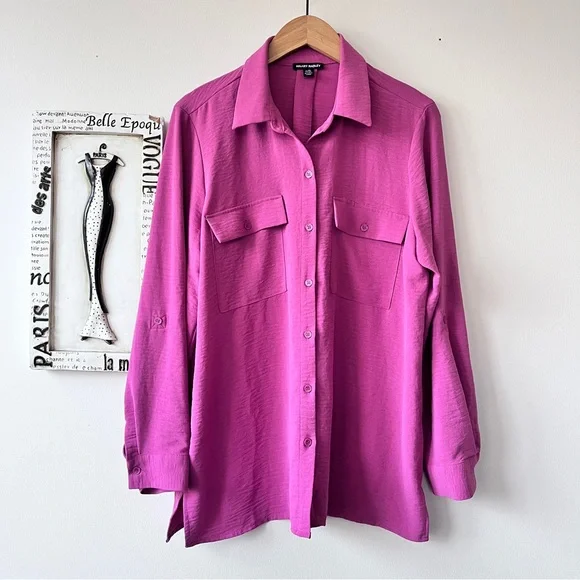 Hilary Radley Purple Tab Sleeve Button Down Women’s Top Size L - Picture 2 of 8